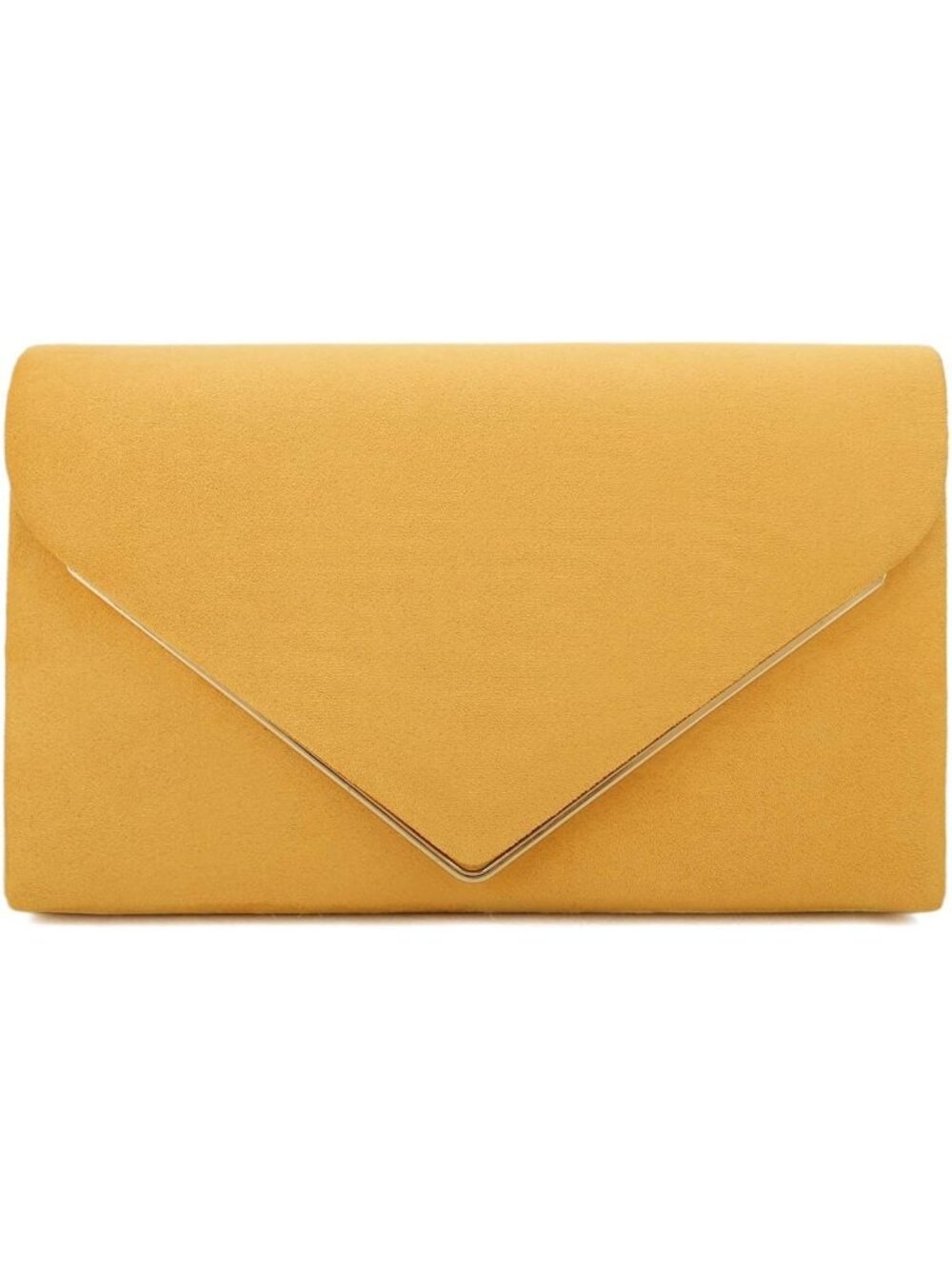 👜 Women's Mustard Faux Suede Clutch Bag Elegant Metal Binding Evening Purse
